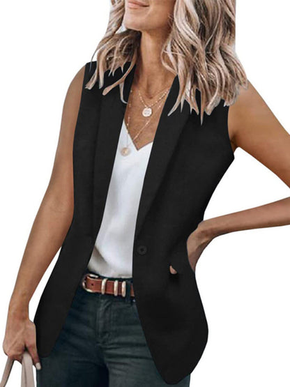 New temperament sleeveless suit jacket solid color suit collar loose cardigan women's clothing