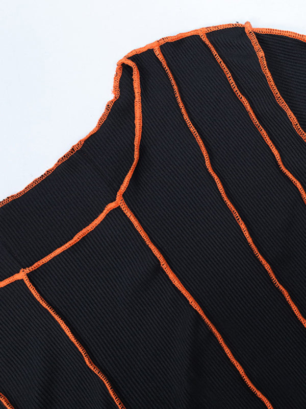 New style small pit strip round neck reverse car edge dress