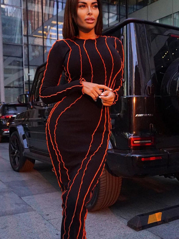 New style small pit strip round neck reverse car edge dress