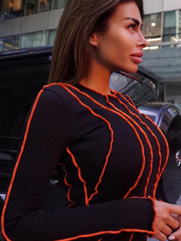 New style small pit strip round neck reverse car edge dress