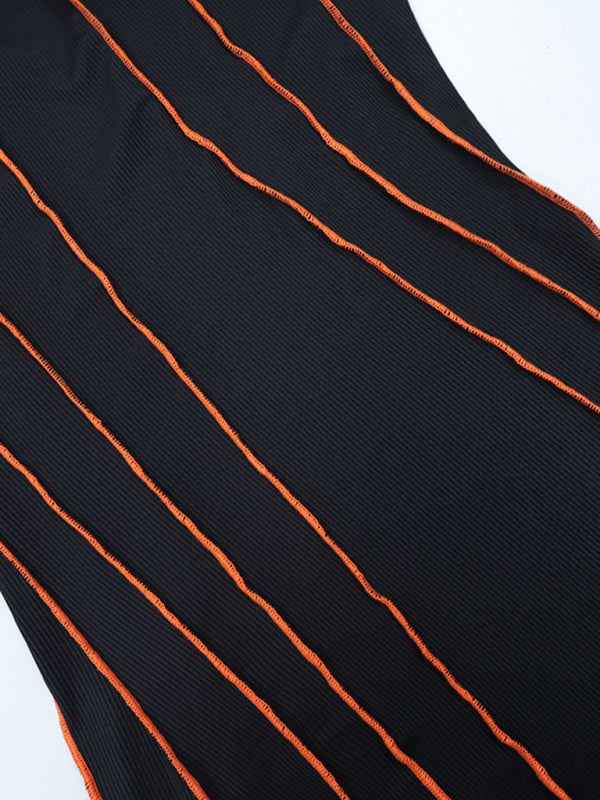 New style small pit strip round neck reverse car edge dress