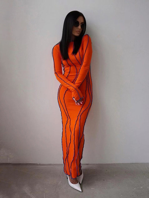 New style small pit strip round neck reverse car edge dress