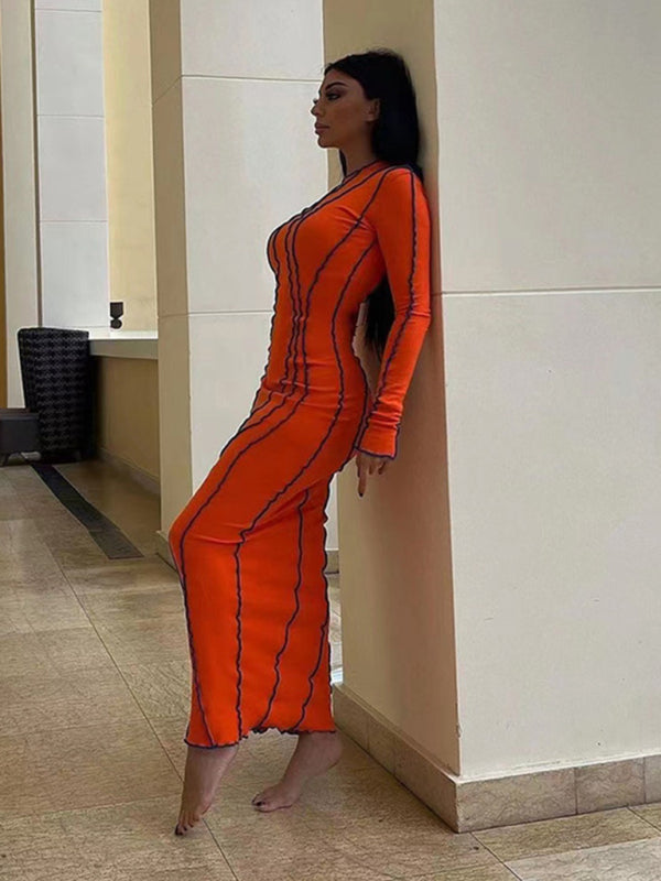 New style small pit strip round neck reverse car edge dress