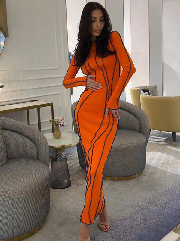 New style small pit strip round neck reverse car edge dress