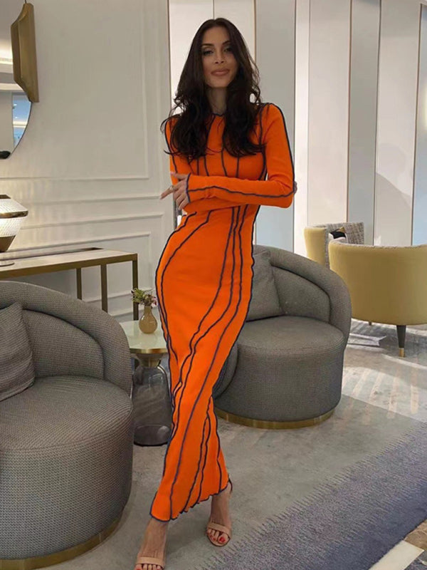 New style small pit strip round neck reverse car edge dress
