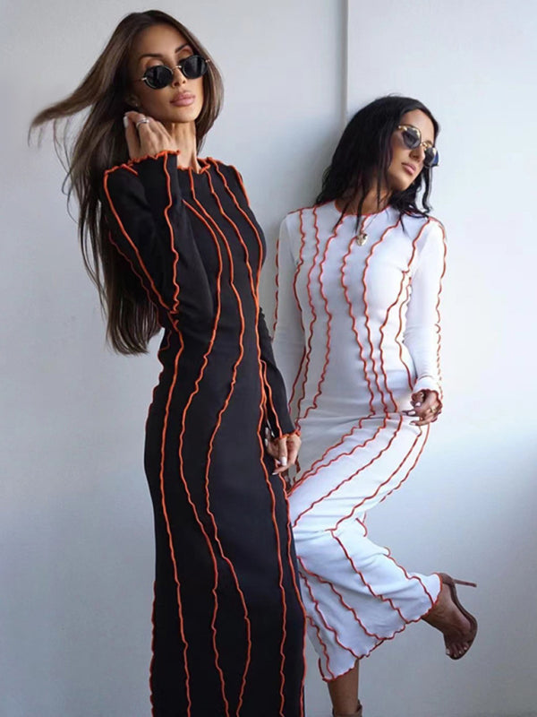 New style small pit strip round neck reverse car edge dress