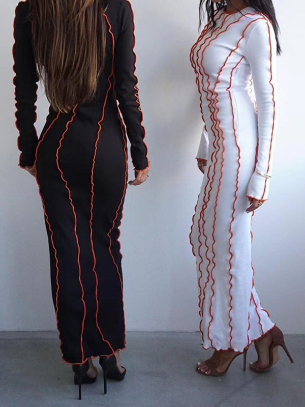 New style small pit strip round neck reverse car edge dress