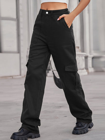 New denim semi-elastic design personality all-match overalls trousers