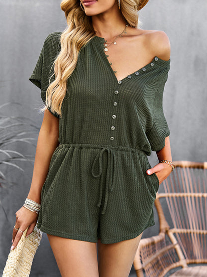 Women's solid color jumpsuit casual home shorts