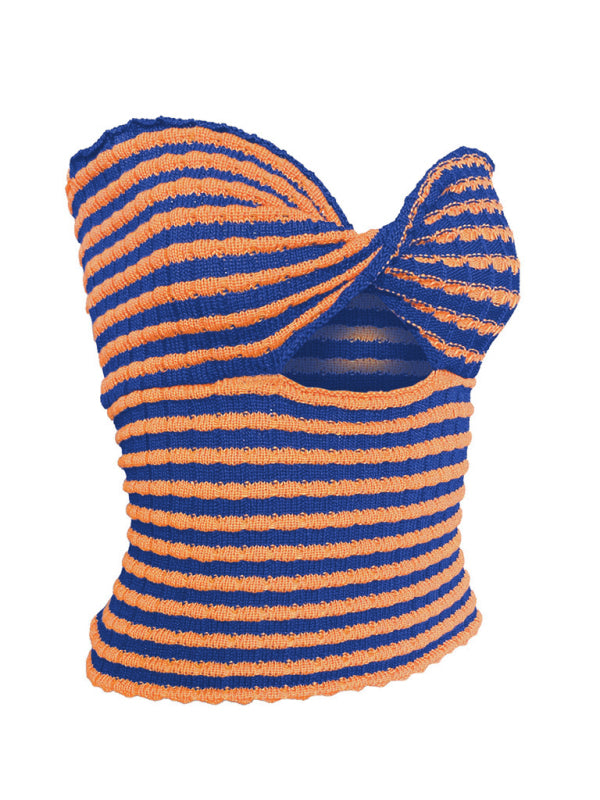 Women's Vacation Sexy Striped Sweater Knit Bandeau Tank Top