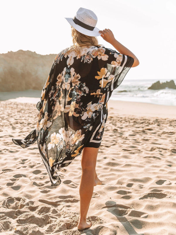 New mid-length slit chiffon printed beach sunscreen blouse holiday style