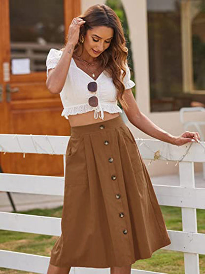 Women's Casual Button High Waist Skirt