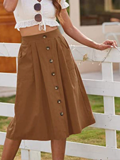 Women's Casual Button High Waist Skirt