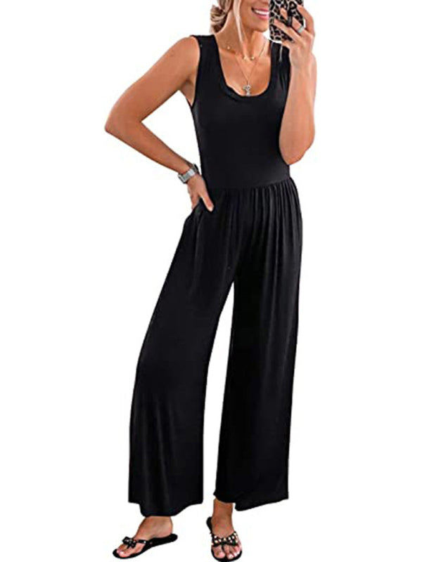 Women's Solid Color Loose Sleeveless Jumpsuit