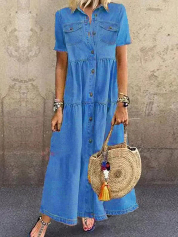 Women's long multi-button distressed dress