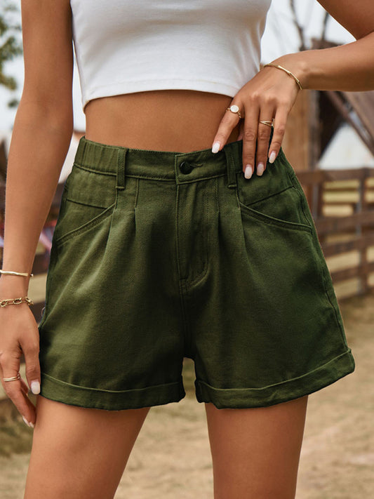 New summer all-match elastic waist design denim shorts casual pants