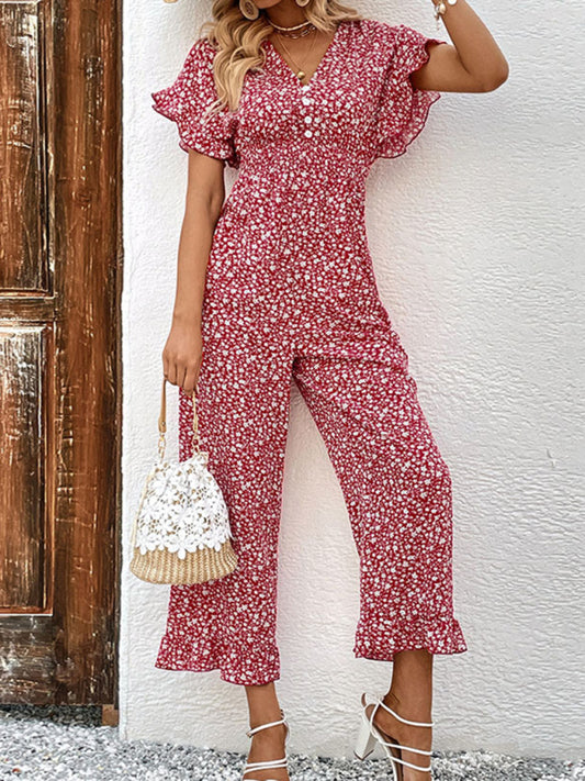 Summer women's fashion red printed European and American jumpsuit