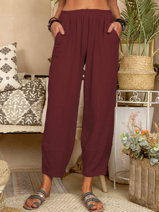Solid Color Loose Cotton Linen Casual Pants Home Harem Pants