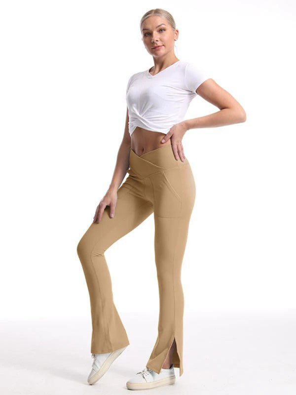 Slit Micro High Waist Elastic Hip Lifting Abdomen Dance Casual Sports Trousers