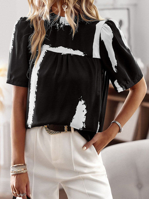 New irregular printing women's short-sleeved shirt