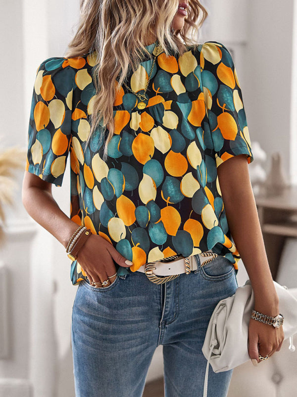New irregular printing women's short-sleeved shirt