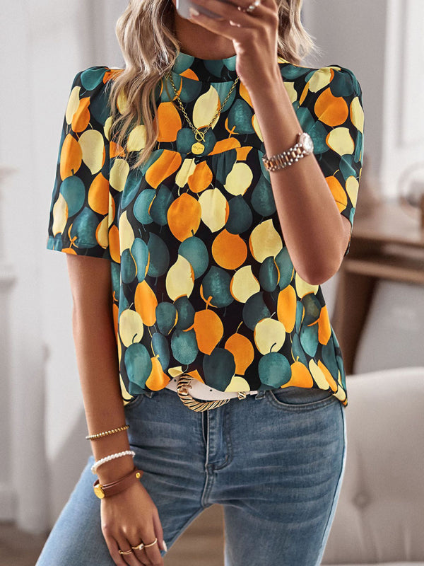 New irregular printing women's short-sleeved shirt