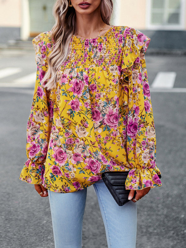 New women's elegant commuter floral long-sleeved shirt