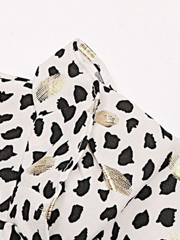 Long-sleeved polka-dot bronzing ruffle shirt