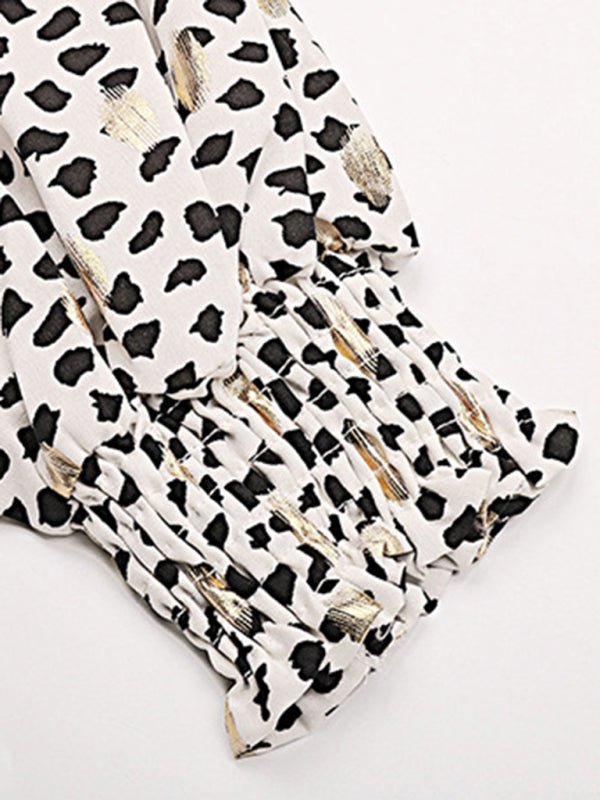 Long-sleeved polka-dot bronzing ruffle shirt