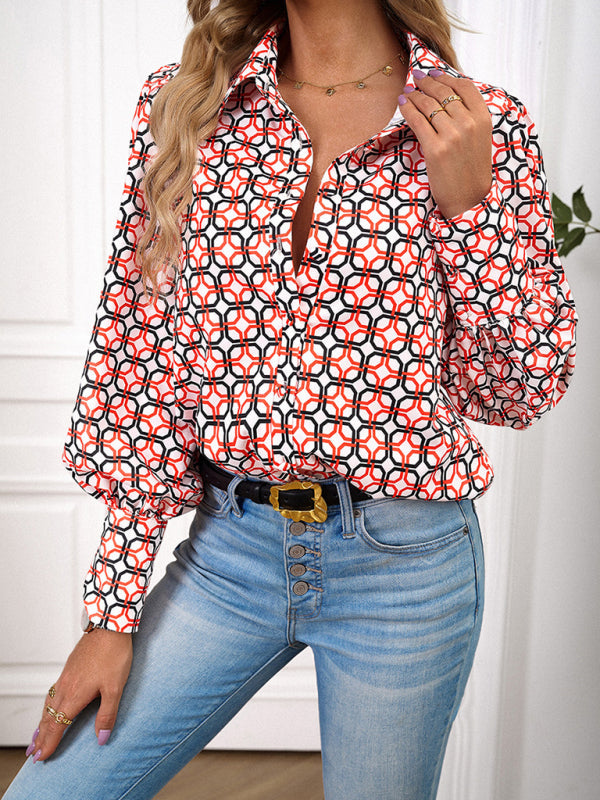 Ladies Printed Casual Vacation Loose Shirt Top