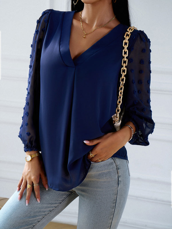 Women's temperament commuting long-sleeved v-neck shirt