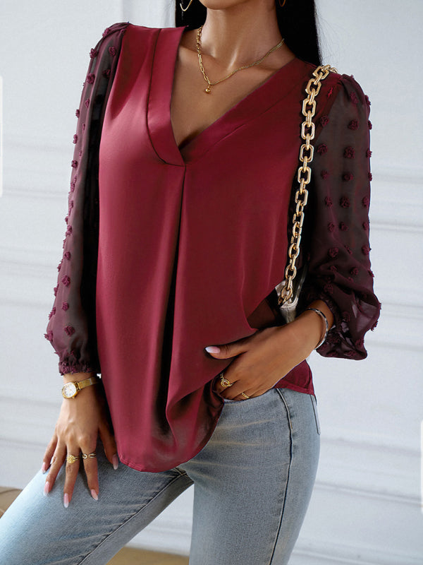 Women's temperament commuting long-sleeved v-neck shirt