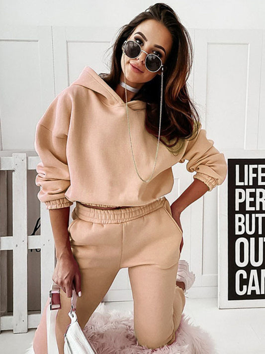 Casual sports hooded long-sleeved trousers two-piece suit SET