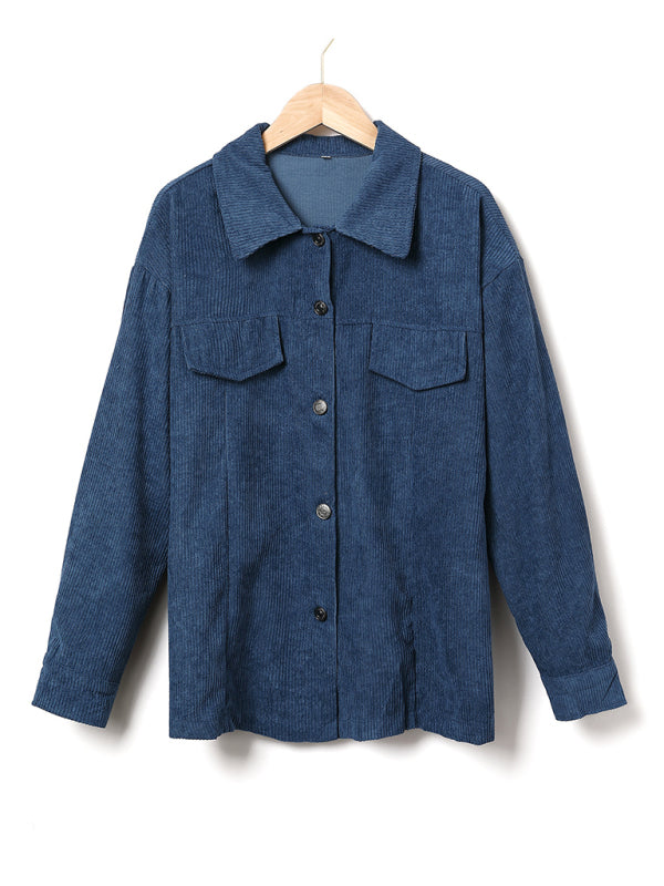 New style corduroy solid color breasted casual loose long-sleeved shirt