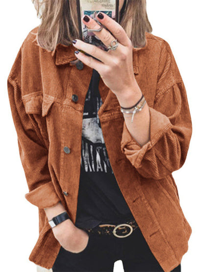 New style corduroy solid color breasted casual loose long-sleeved shirt