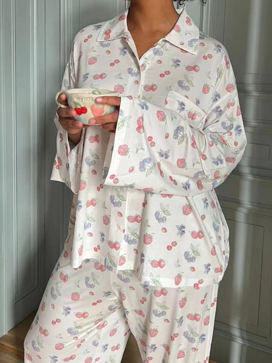 New long-sleeved printed pajamas slit irregular trousers loose suit home service