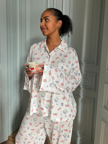 New long-sleeved printed pajamas slit irregular trousers loose suit home service