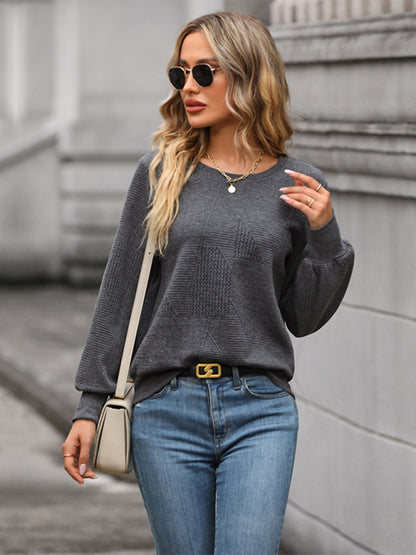 Women's Solid Color Long Sleeve Textured Sweatshirt