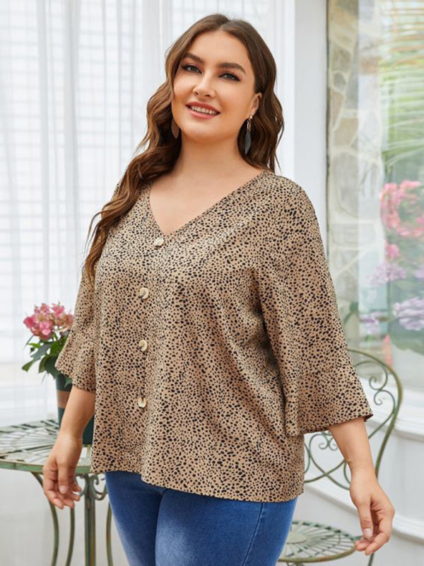 New style plus size women's temperament commuter loose printed shirt top