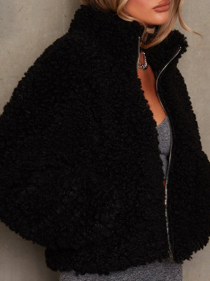 New Plush Cardigan Cropped Jacket Sherpa Wool Coat