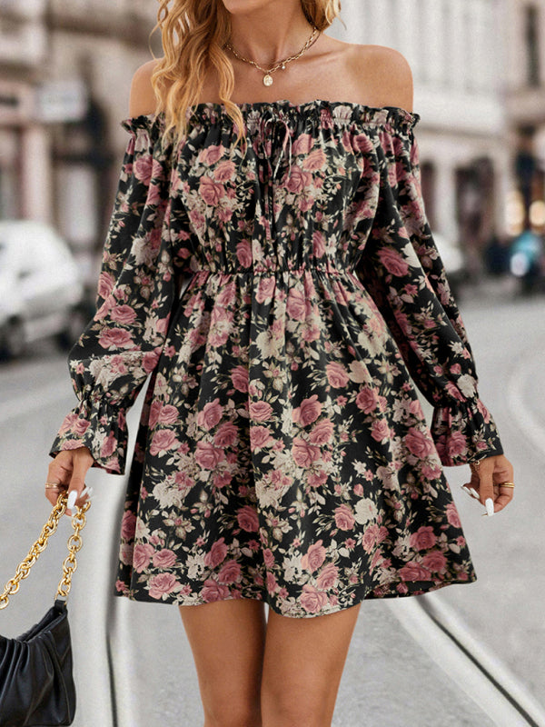 New Elegant Casual One Shoulder Floral Retro Party Dress