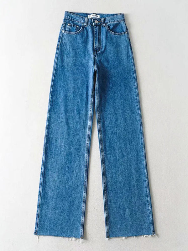 New high-waist floor-length loose slimming straight wide-leg jeans