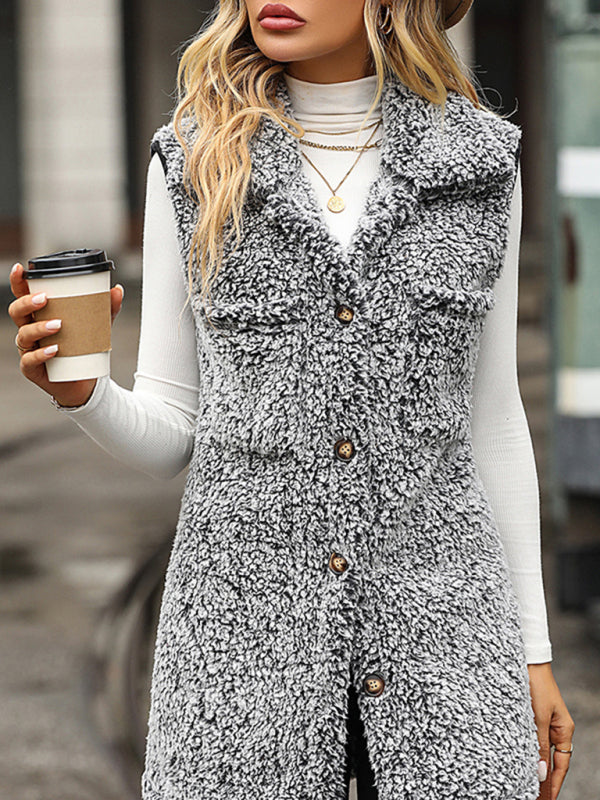 New autumn and winter lapel sleeveless long loose casual cardigan vest