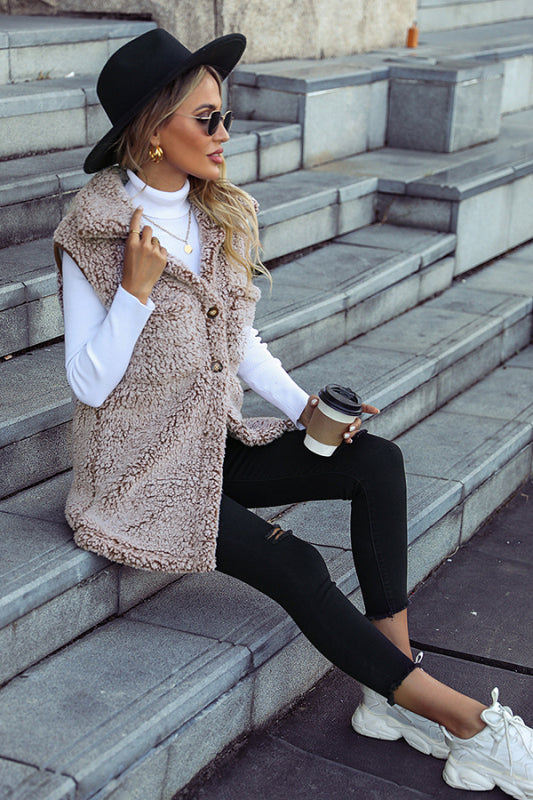 New autumn and winter lapel sleeveless long loose casual cardigan vest