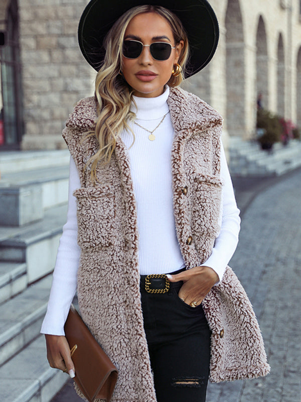 New autumn and winter lapel sleeveless long loose casual cardigan vest