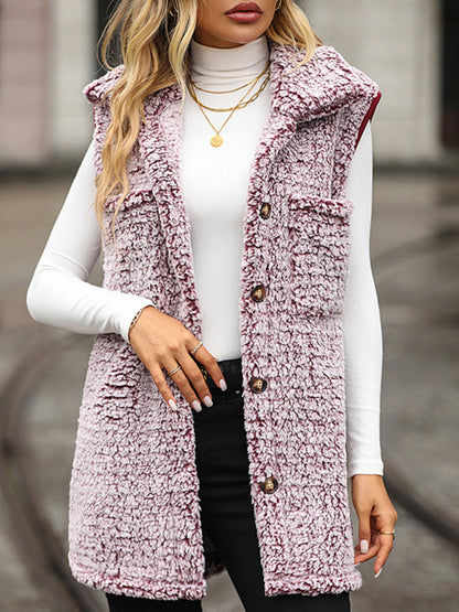 New autumn and winter lapel sleeveless long loose casual cardigan vest