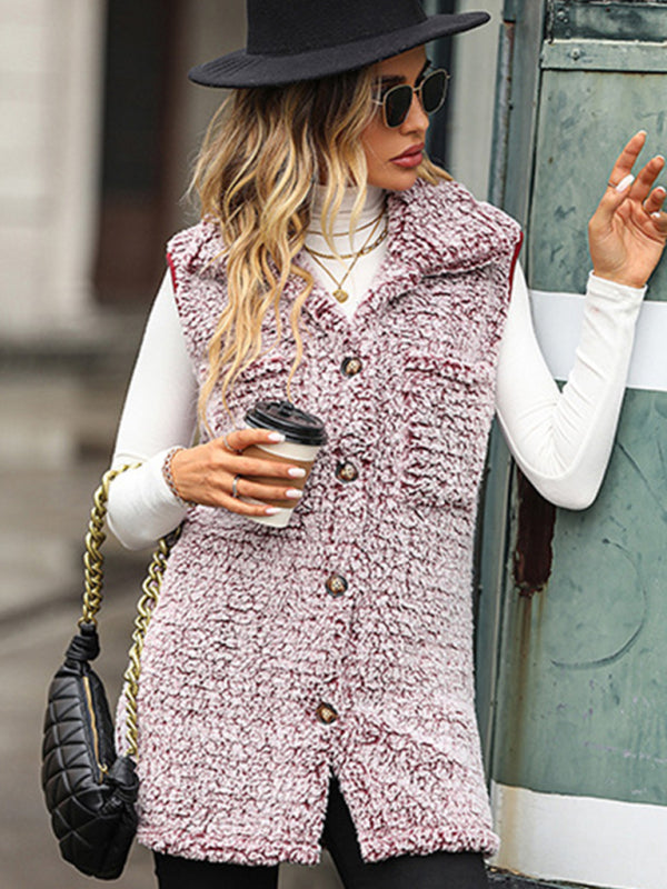 New autumn and winter lapel sleeveless long loose casual cardigan vest
