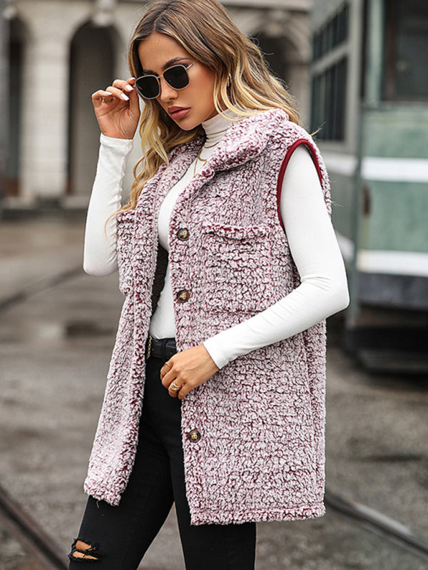 New autumn and winter lapel sleeveless long loose casual cardigan vest