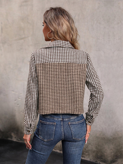 New women's long sleeve houndstooth autumn and winter jacket