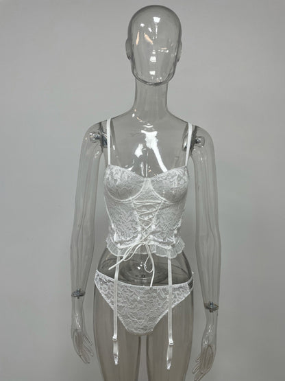 New Sexy and Interesting Perspective Hollow Lace Mesh Waist Skeleton Underwear Set